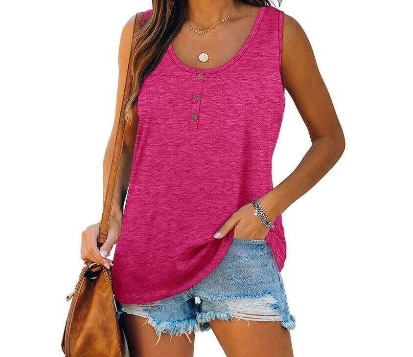 V Neck Button Tank Casual Basic Tunic Tops