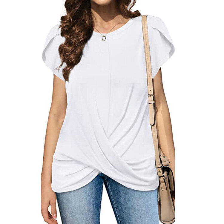 Crew Neck Solid Twist Short Sleeve T-Shirt