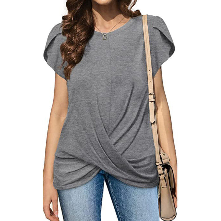 Crew Neck Solid Twist Short Sleeve T-Shirt