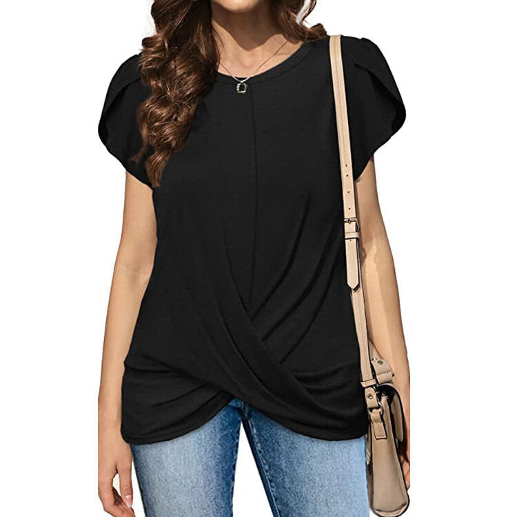 Crew Neck Solid Twist Short Sleeve T-Shirt