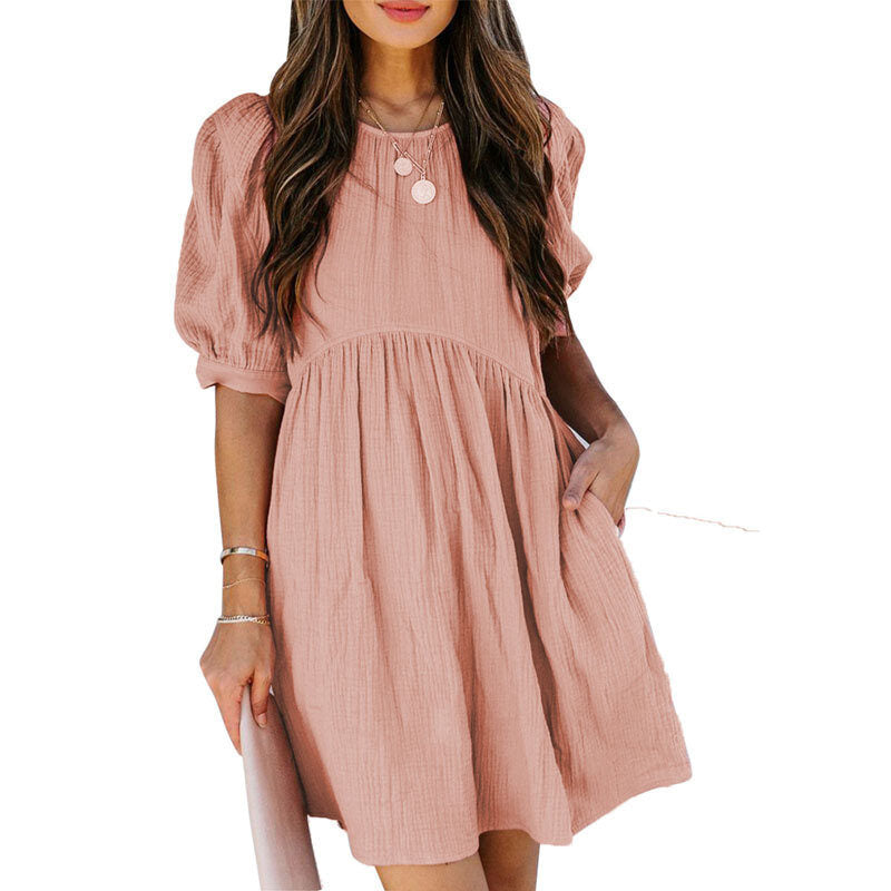 Loose Puff Sleeve Flowy Mini Dress