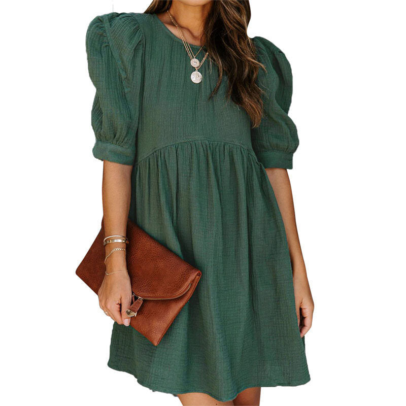 Loose Puff Sleeve Flowy Mini Dress