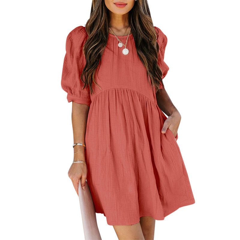 Loose Puff Sleeve Flowy Mini Dress