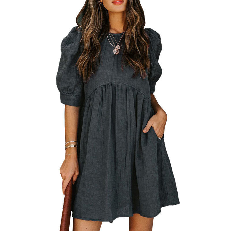 Loose Puff Sleeve Flowy Mini Dress