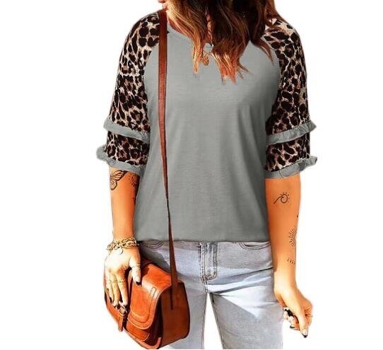 Leopard Print T Shirts Short Sleeve Round Neck Tee Tops