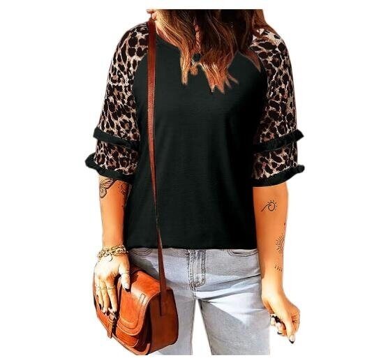 Leopard Print T Shirts Short Sleeve Round Neck Tee Tops