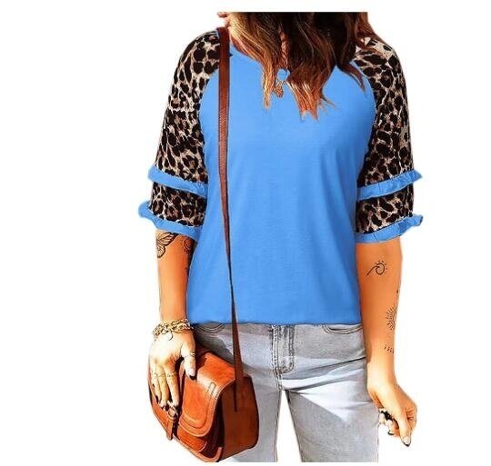 Leopard Print T Shirts Short Sleeve Round Neck Tee Tops