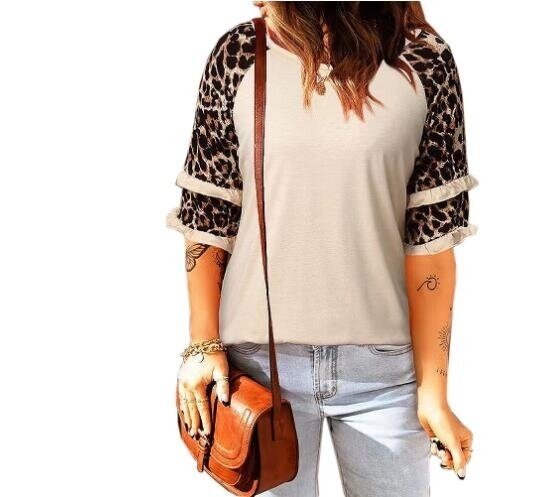 Leopard Print T Shirts Short Sleeve Round Neck Tee Tops