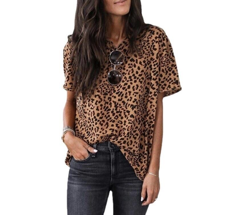 Pullover Loose Leopard Print Short Sleeve T-Shirt