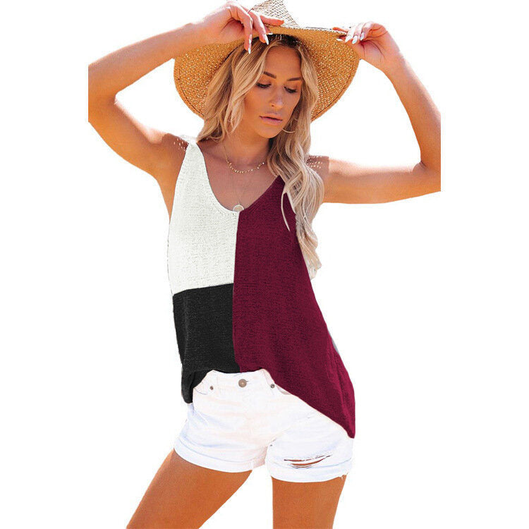 Flowy Tank Tops Color Block Knitted Sleeveless Shirt