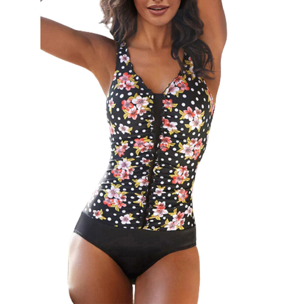 Polka Dots Drawstring Two Piece Tankins Bathing Suits