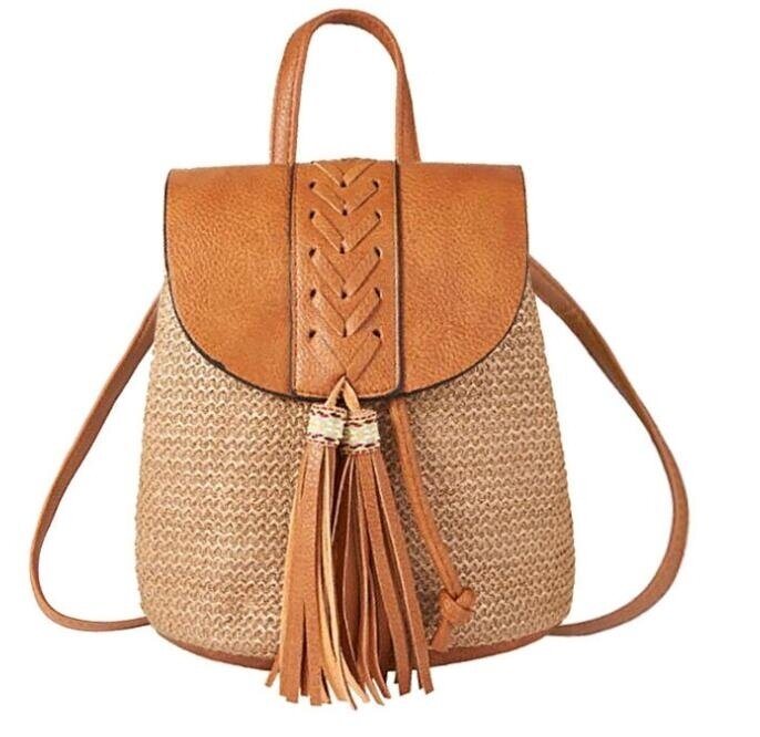 Beach Straw Fringe Backpack