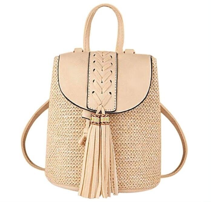 Beach Straw Fringe Backpack