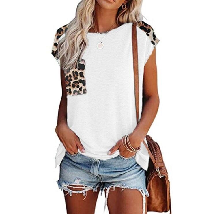 T Shirts Short Sleeve Striped Leopard Casual Tops