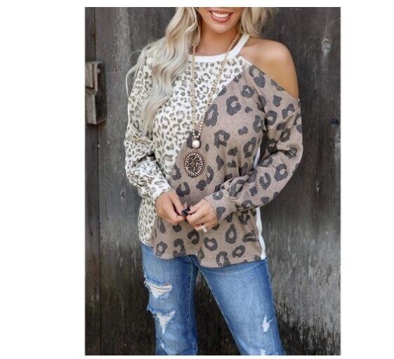 Long Sleeve Leopard Print Top Off Shoulder Tunics