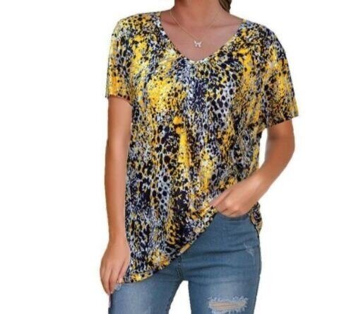 Printed V-Neck Short Sleeve T-Shirt