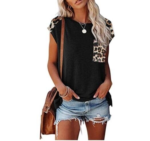 T Shirts Short Sleeve Striped Leopard Casual Tops