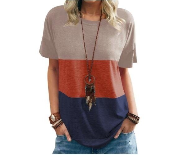 Color Block Crew Neck Short Sleeve Tops T Shirts