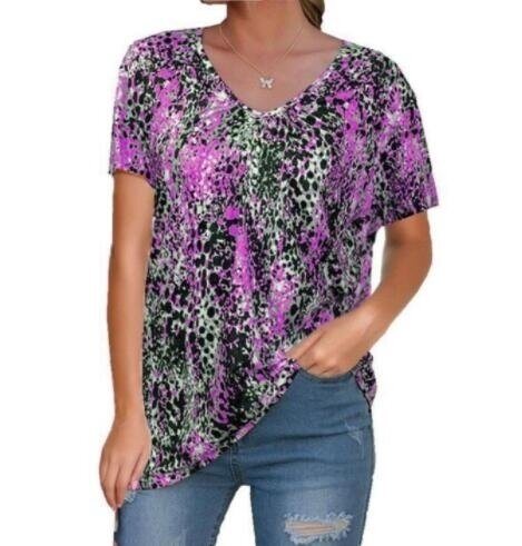 Printed V-Neck Short Sleeve T-Shirt