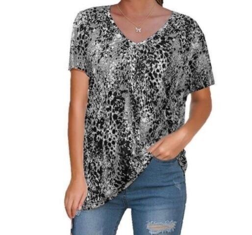 Printed V-Neck Short Sleeve T-Shirt