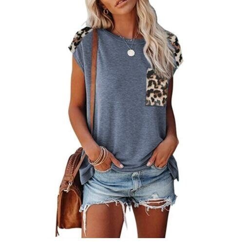 T Shirts Short Sleeve Striped Leopard Casual Tops