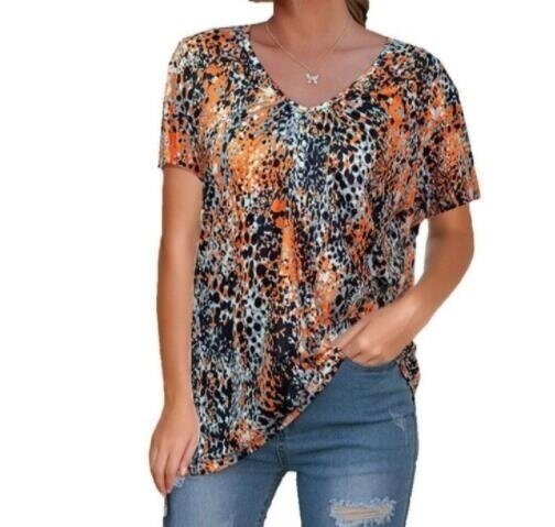 Printed V-Neck Short Sleeve T-Shirt