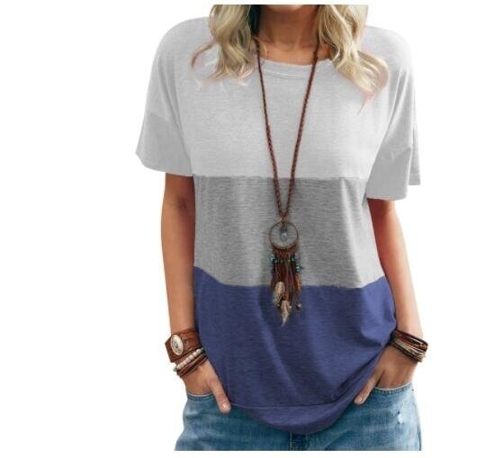 Color Block Crew Neck Short Sleeve Tops T Shirts