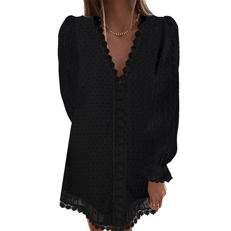 Long Sleeve Double Chiffon Jacquard Lace Dress