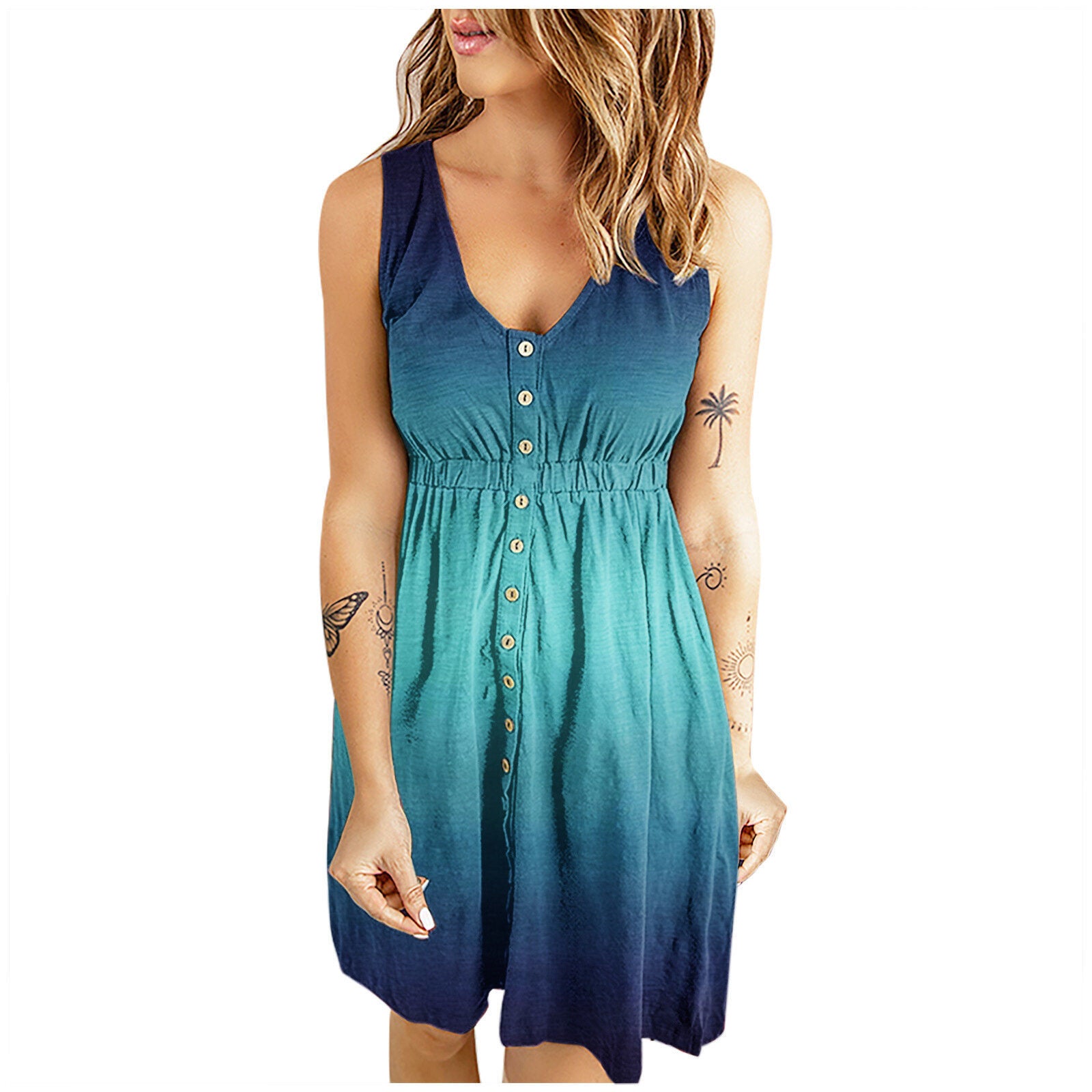 Gradient Waist Sleeveless Print Tank Dress