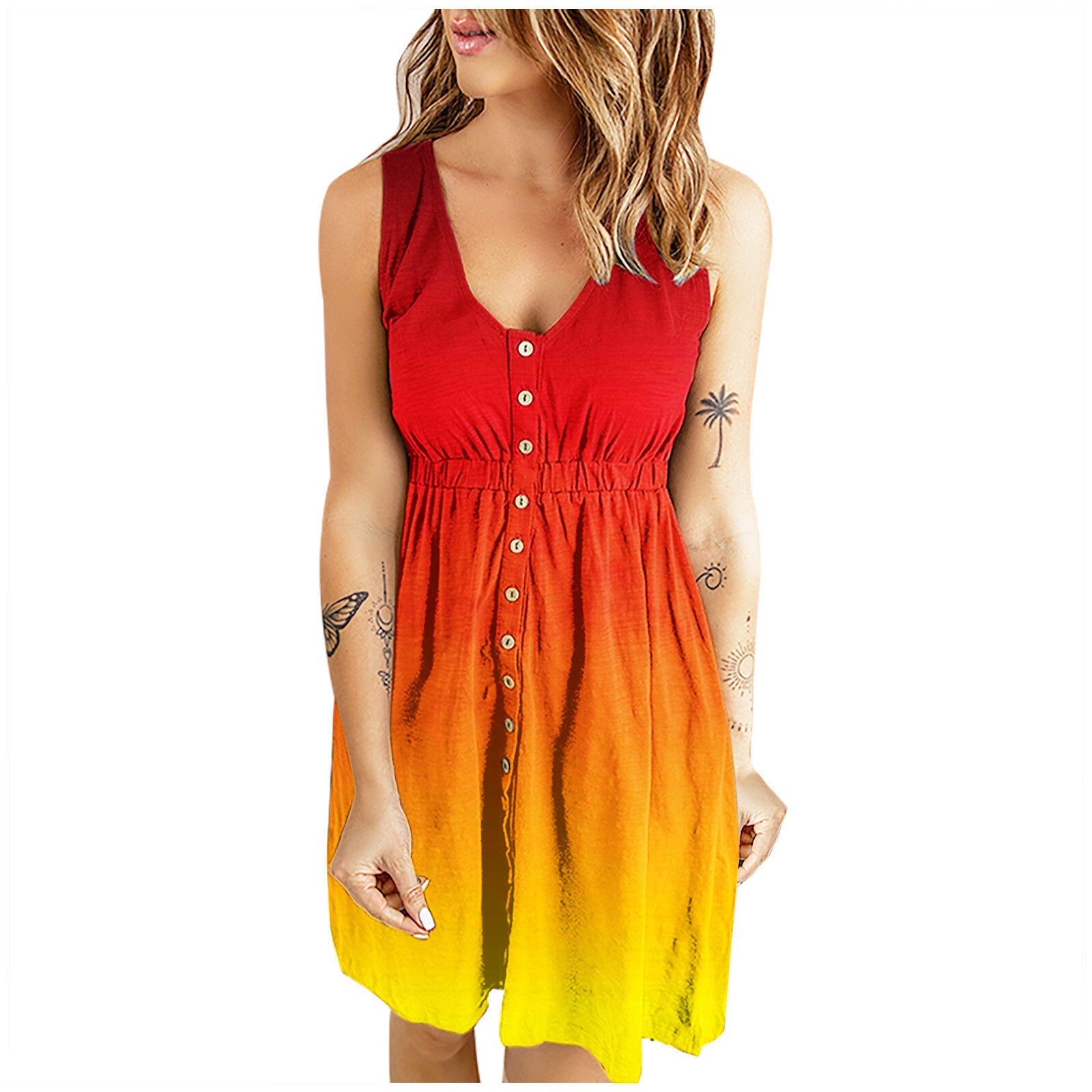 Gradient Waist Sleeveless Print Tank Dress