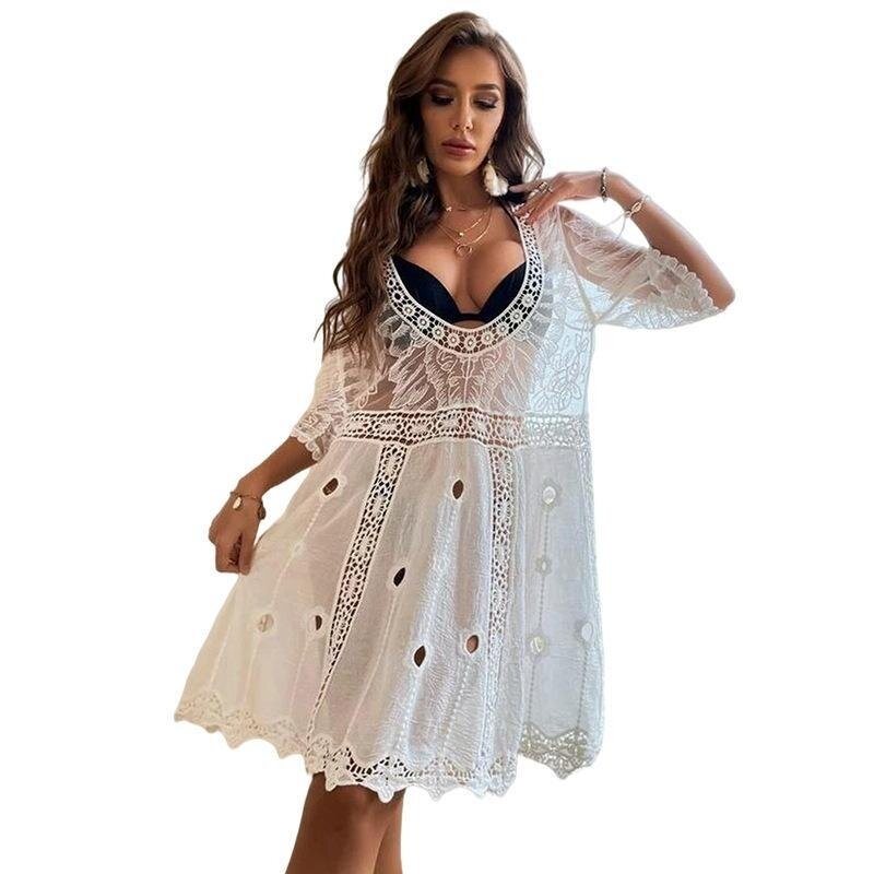 Lace Embroidered Beach Blouse Sunscreen Shirt Cover Up