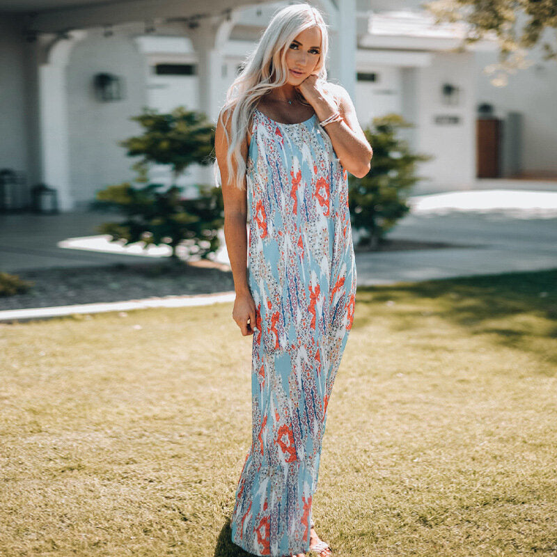 Contrast Color Slip Dress Irregular Hem Maxi Dress