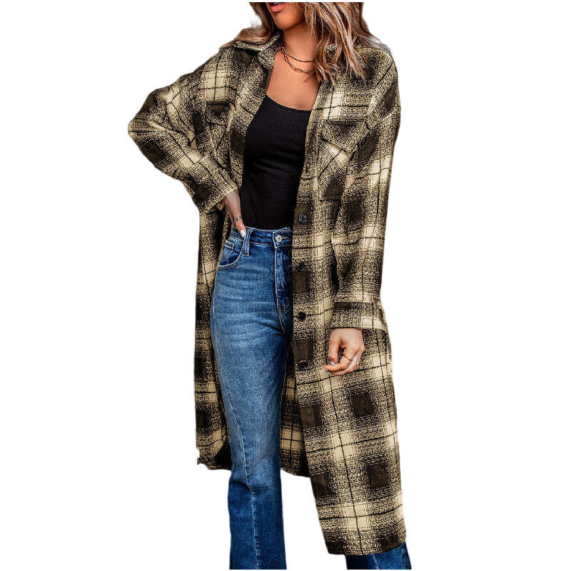 Button Up Long Sleeve Plaid Long Shirt Jacket Shacket