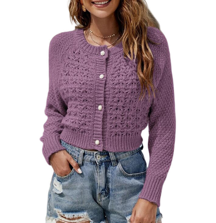 Button Knit Cropped Sweater Cardigan