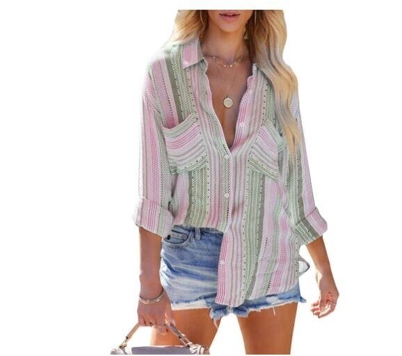 Striped Button Long Sleeve Top Shirt