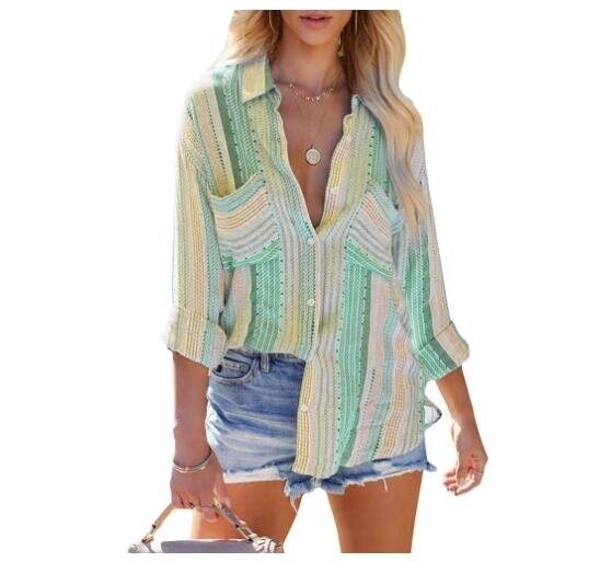 Striped Button Long Sleeve Top Shirt