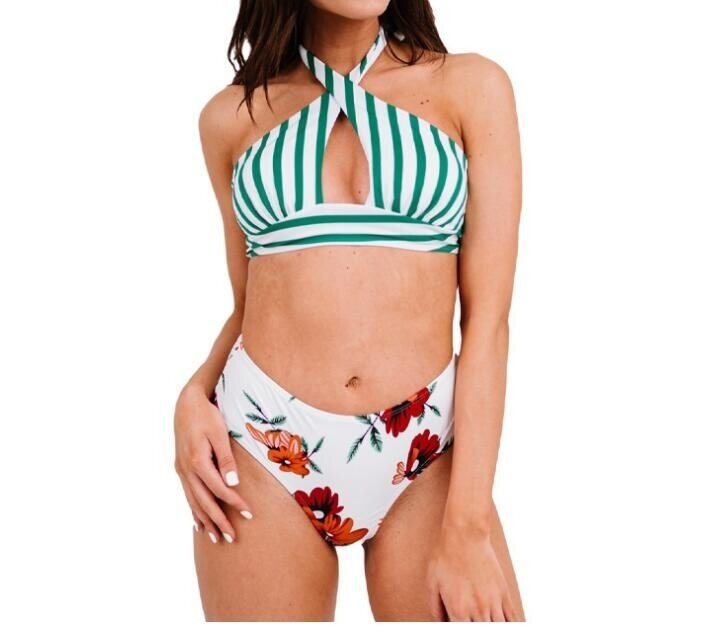 Split Cross Halter Cutout Backless Bikini