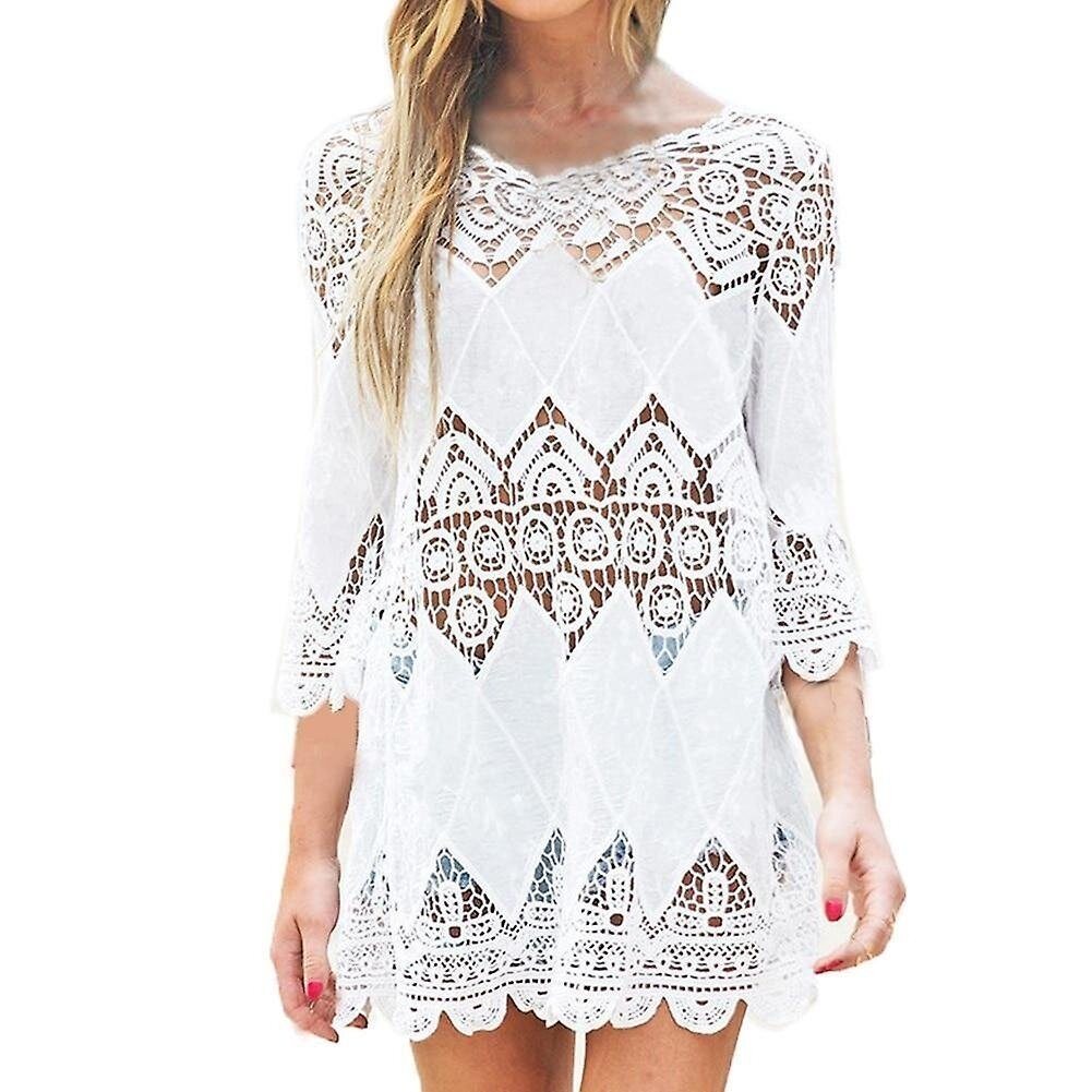 Beach Hollow Crochet 3/4 Sleeve Bikini Cover Up