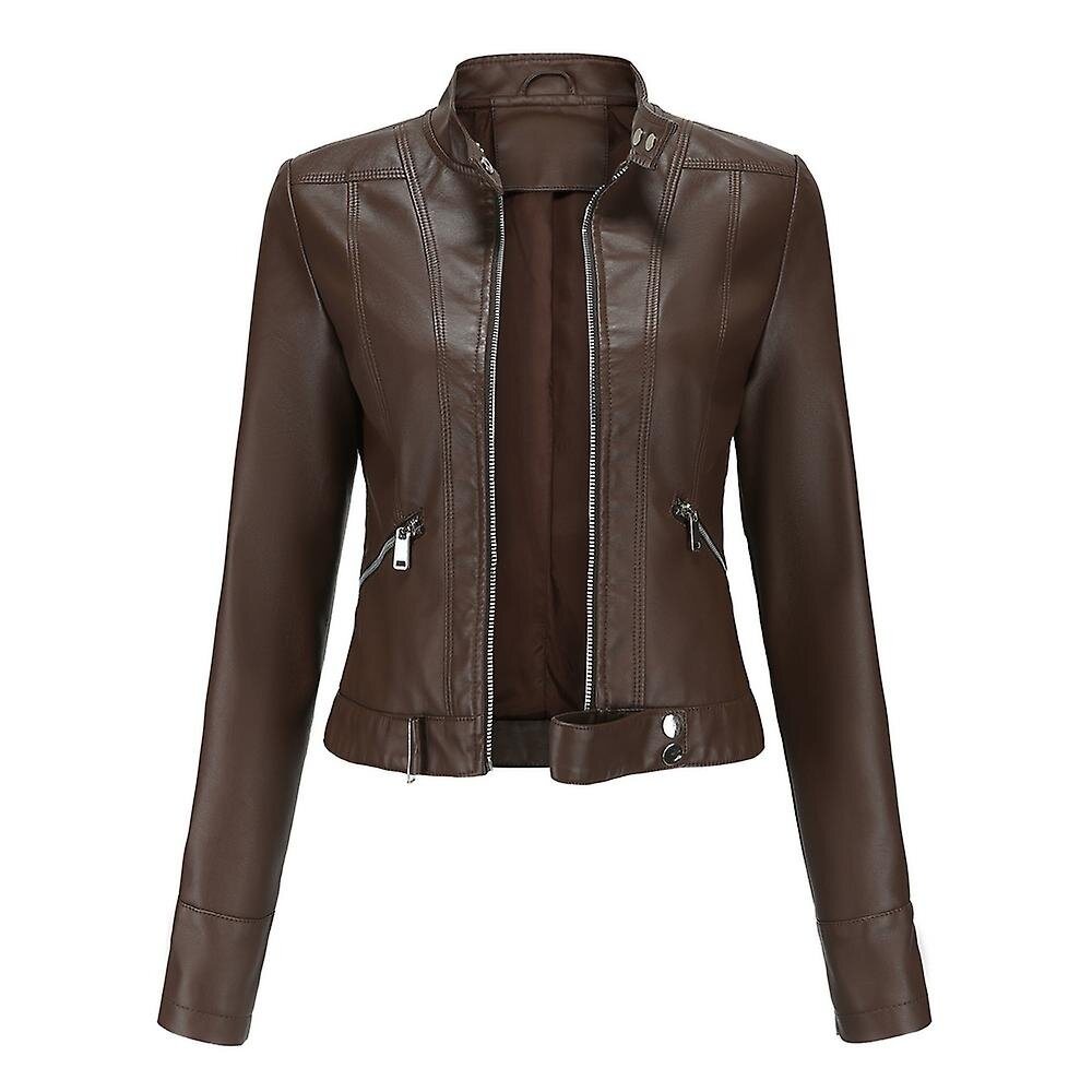 Women's Casual Zipper Regular-fit Leather Jacket