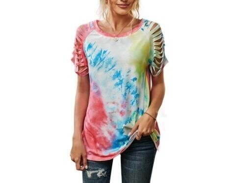 Tie-Dye Fringe Panel Short Sleeves T Shirt