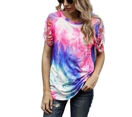 Tie-Dye Fringe Panel Short Sleeves T Shirt