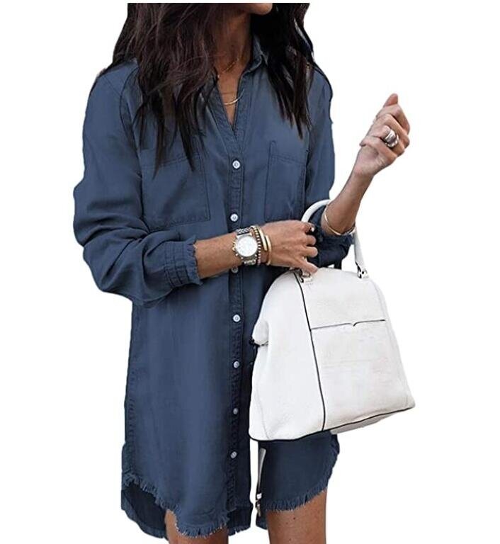 Denim Shirt Dresses Long Sleeve Dress Button Tunic