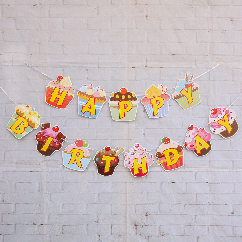 1 SET CAKE Happy Birthday Party Flags Party Decoration Birthday Banner Bunting