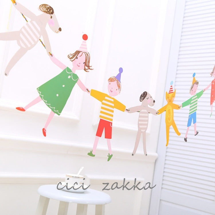 1 SET Kids Hand in Hand Banner Paper Garland Hanging Bunting Birthday Party Decor DIY