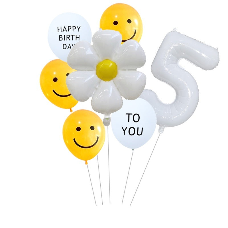 7pcs White Number Balloons Daisy Birthday Smile Face Latex Balloons Wedding Decoration Kids Birthday Party Supply