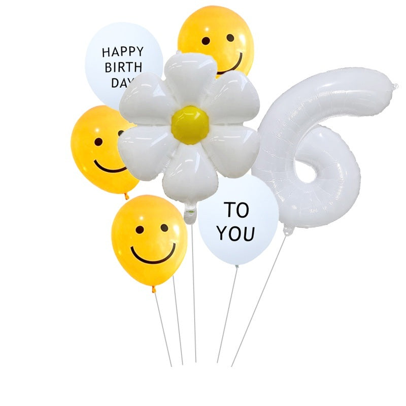 7pcs White Number Balloons Daisy Birthday Smile Face Latex Balloons Wedding Decoration Kids Birthday Party Supply