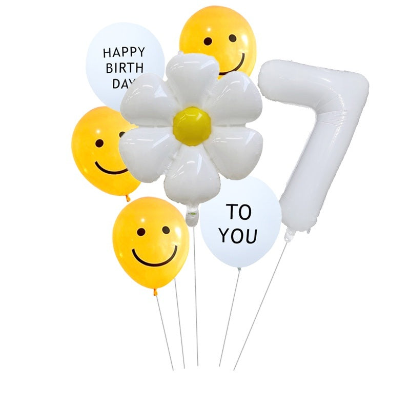 7pcs White Number Balloons Daisy Birthday Smile Face Latex Balloons Wedding Decoration Kids Birthday Party Supply