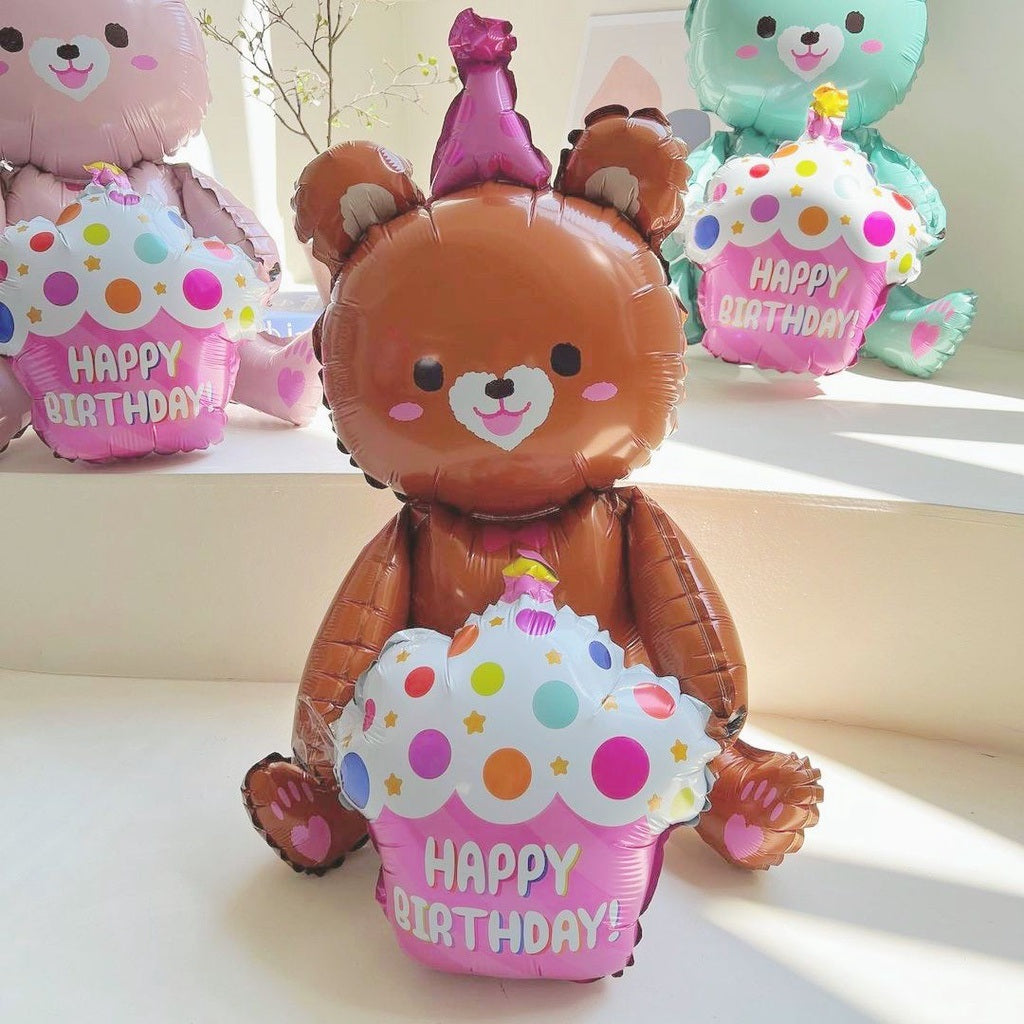 1PCS 4D birthday bear foil balloon Hug Cake Bear valentine hearts bear Balloon Birthday Party Decorations