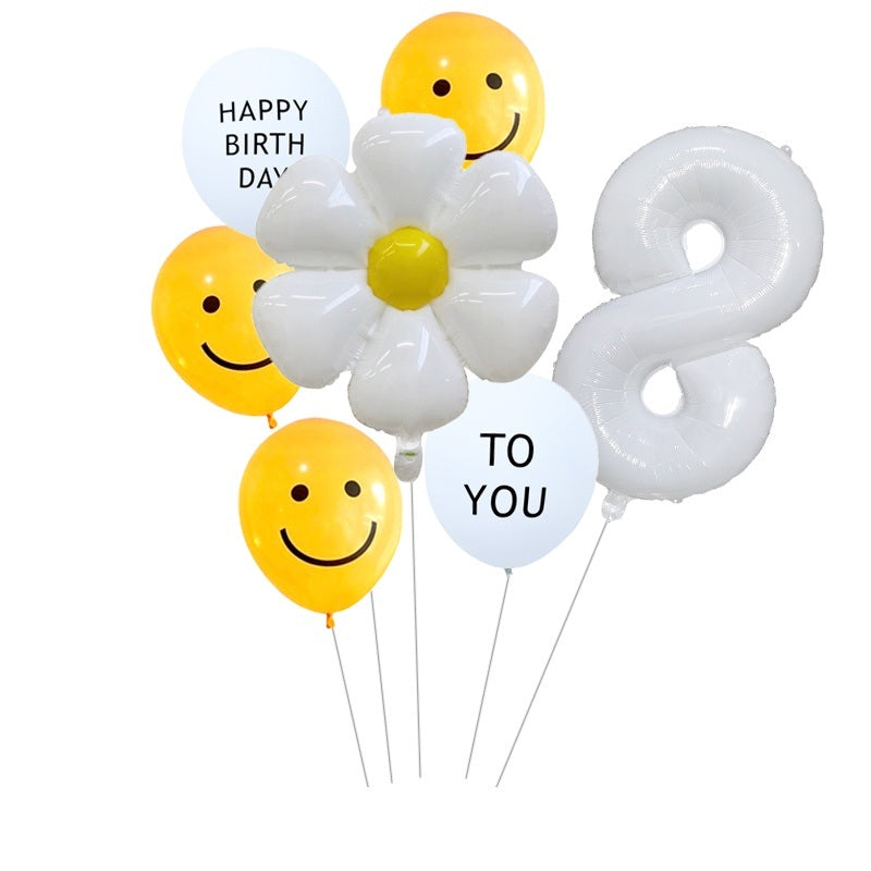 7pcs White Number Balloons Daisy Birthday Smile Face Latex Balloons Wedding Decoration Kids Birthday Party Supply