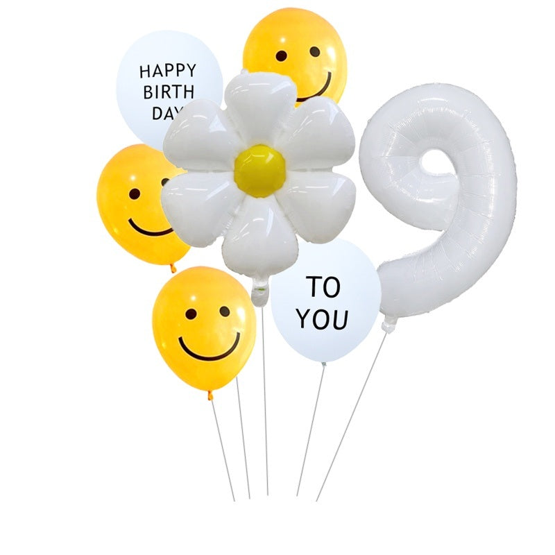 7pcs White Number Balloons Daisy Birthday Smile Face Latex Balloons Wedding Decoration Kids Birthday Party Supply